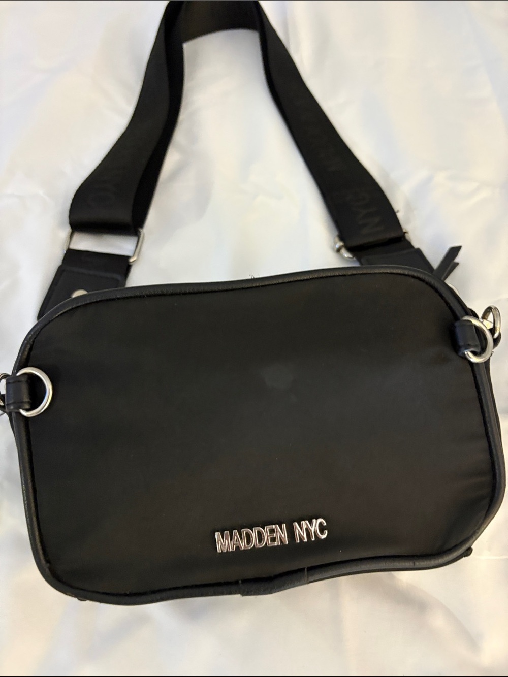 Steve Madden Black Crossbody Camera Bag with Branded Strap